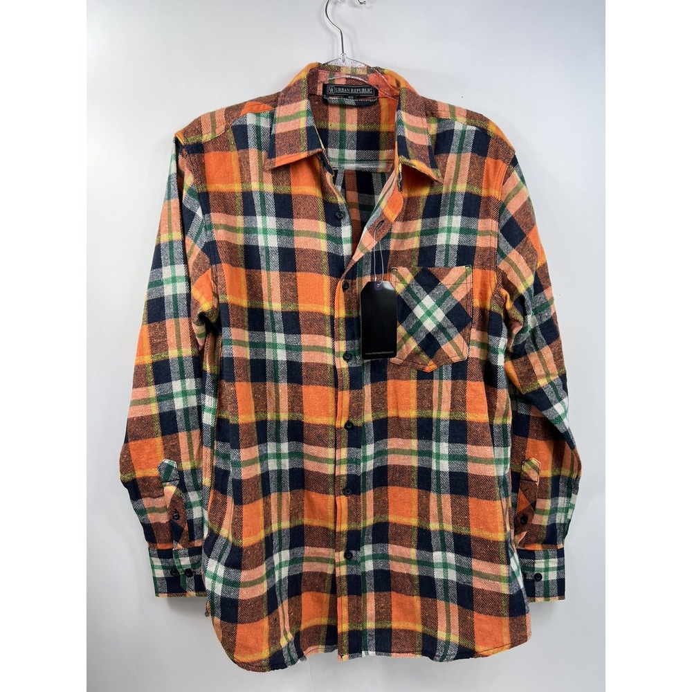 Urban Republic Mens Size M Orange Plaid Button Shirt‎ Collar NWT